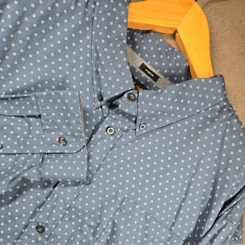 Lee Men's Shirt 4XL Blue Print Stretch Classic Fit Button Up Workwear Casual